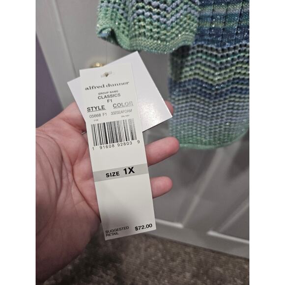 NWT Alfred Dunner Seafoan Teal Green Blue Stripe Sweater Cardigan Size 1X - Picture 4 of 6